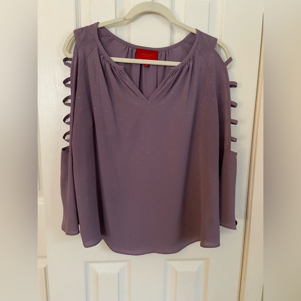 Jennifer Lopez Open Sleeves in a Dusty Purple with Silver Embellishments